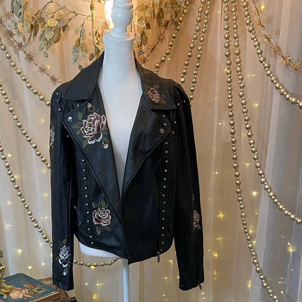 Hippie Laundry Black Faux Leather Jacket with Studded Details